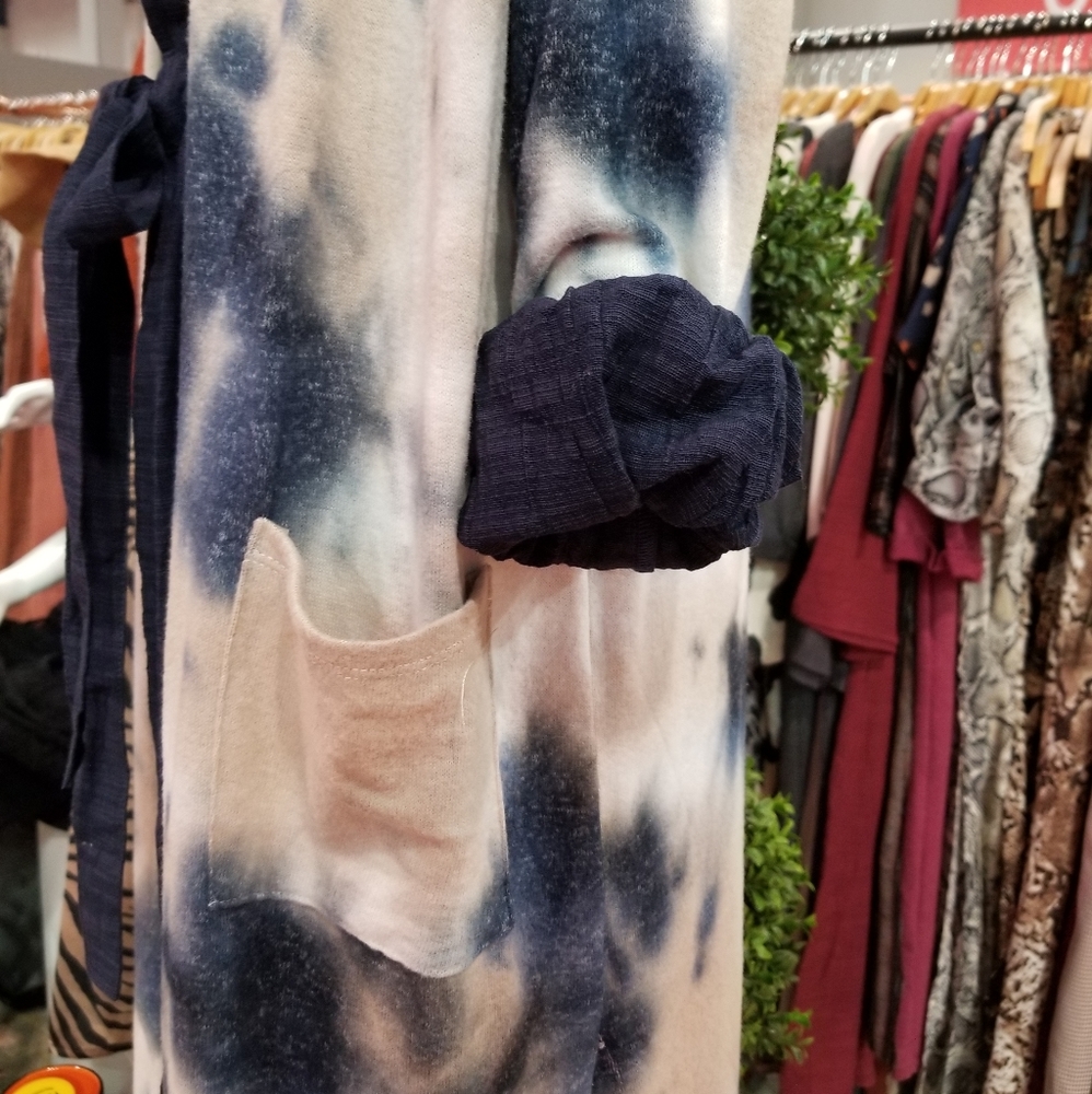 Blue Tie Dye Duster with Pockets & Side Slits - Picture 6 of 13